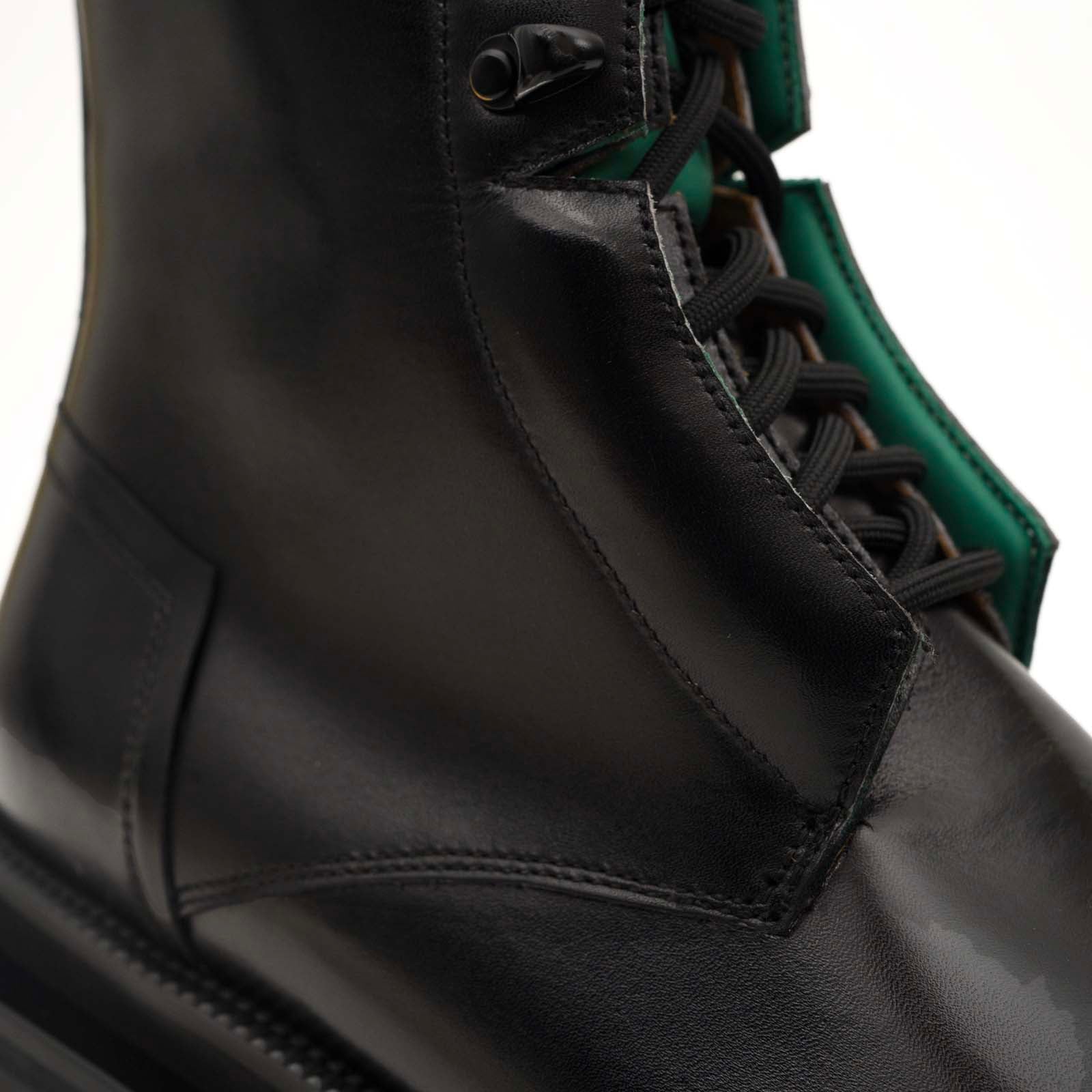 Black Leather Side-Zip Lug Sole Boots