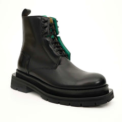 Black Leather Side-Zip Lug Sole Boots