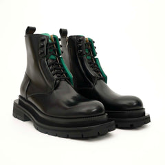 Black Leather Side-Zip Lug Sole Boots