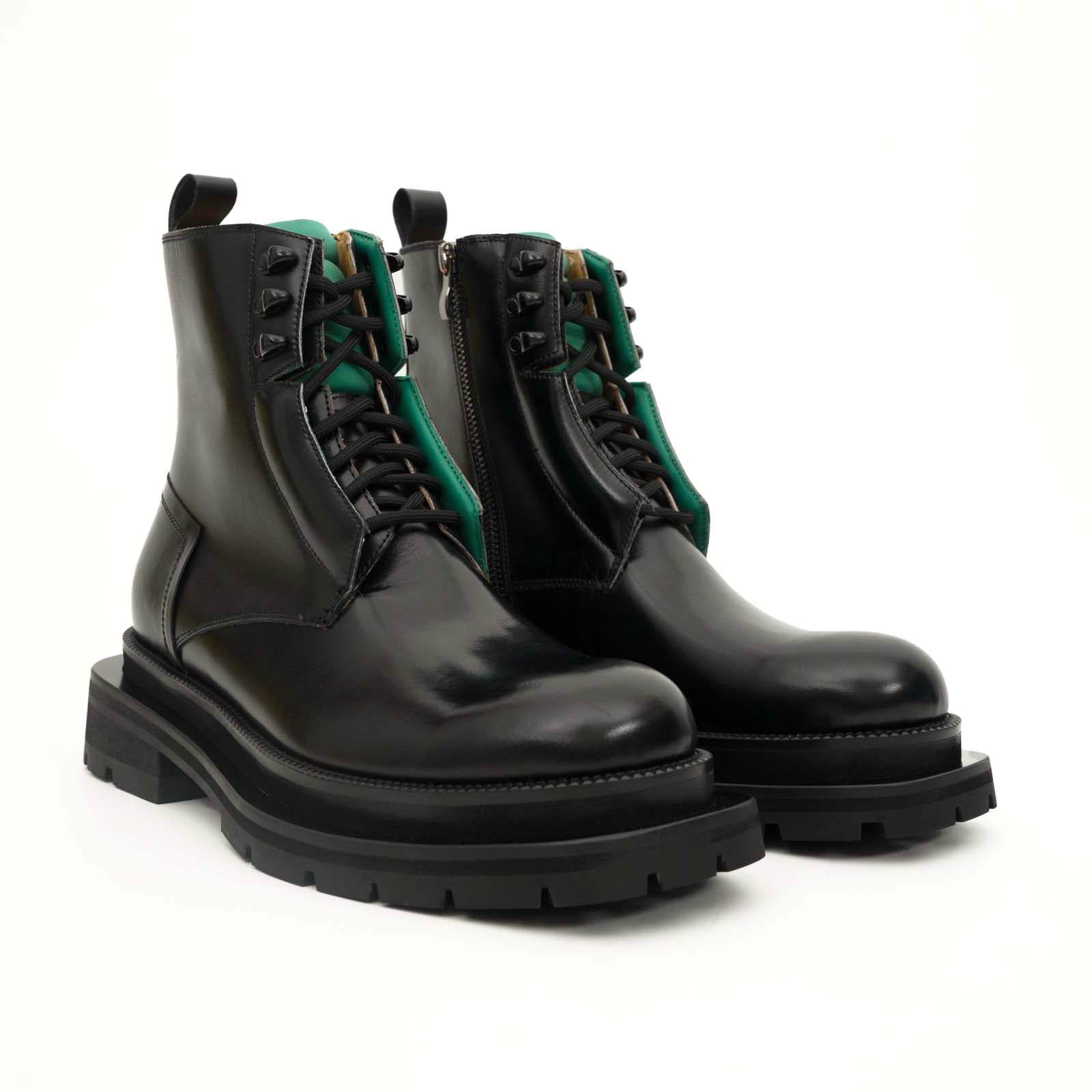 Black Leather Side-Zip Lug Sole Boots