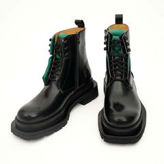 Black Leather Side-Zip Lug Sole Boots