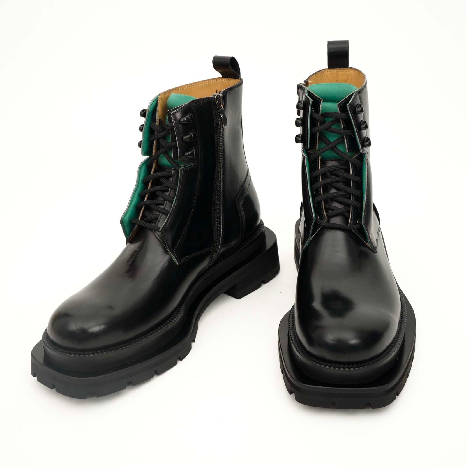 Black Leather Side-Zip Lug Sole Boots