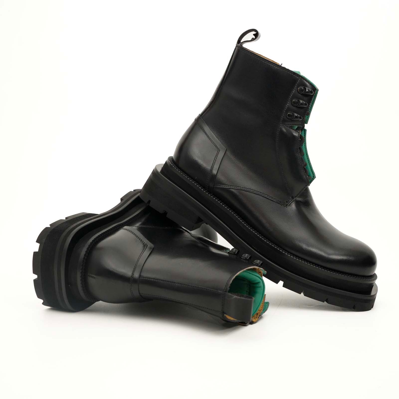 Black Leather Side-Zip Lug Sole Boots