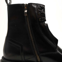Black Leather Side-Zip Lug Sole Boots