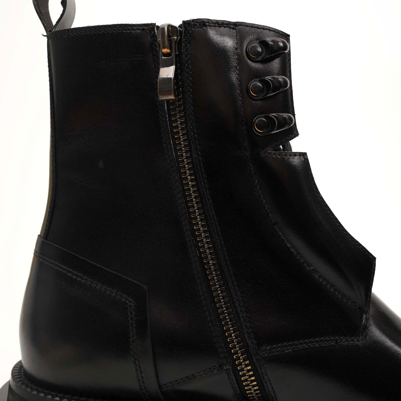 Black Leather Side-Zip Lug Sole Boots