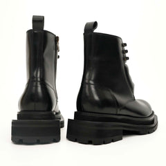 Black Leather Side-Zip Lug Sole Boots