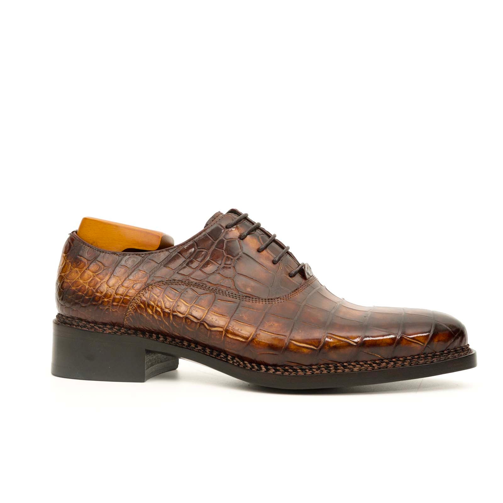 Antique Brown Crocodile Oxford Shoes