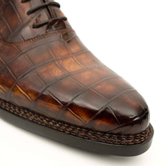 Antique Brown Crocodile Oxford Shoes
