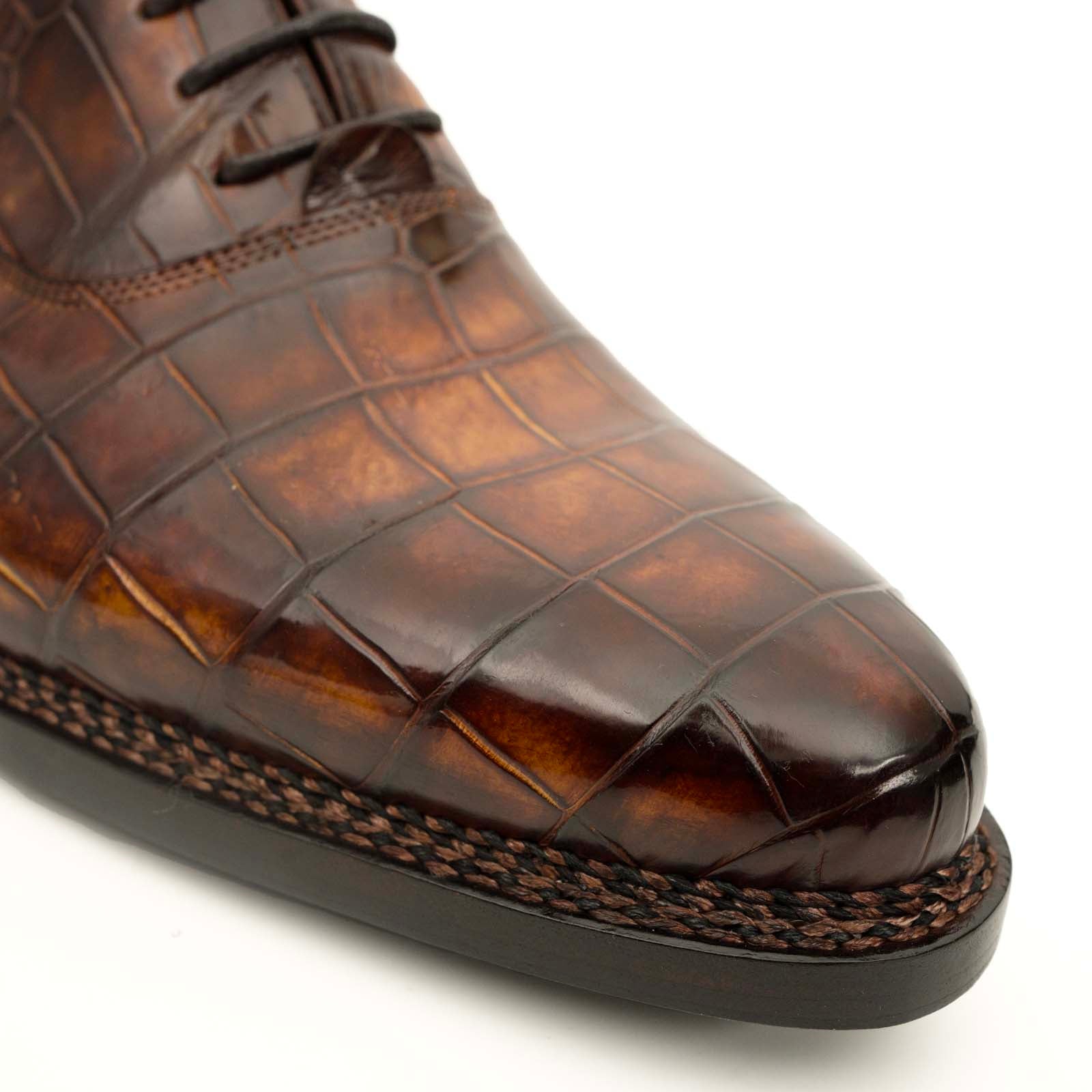 Antique Brown Crocodile Oxford Shoes