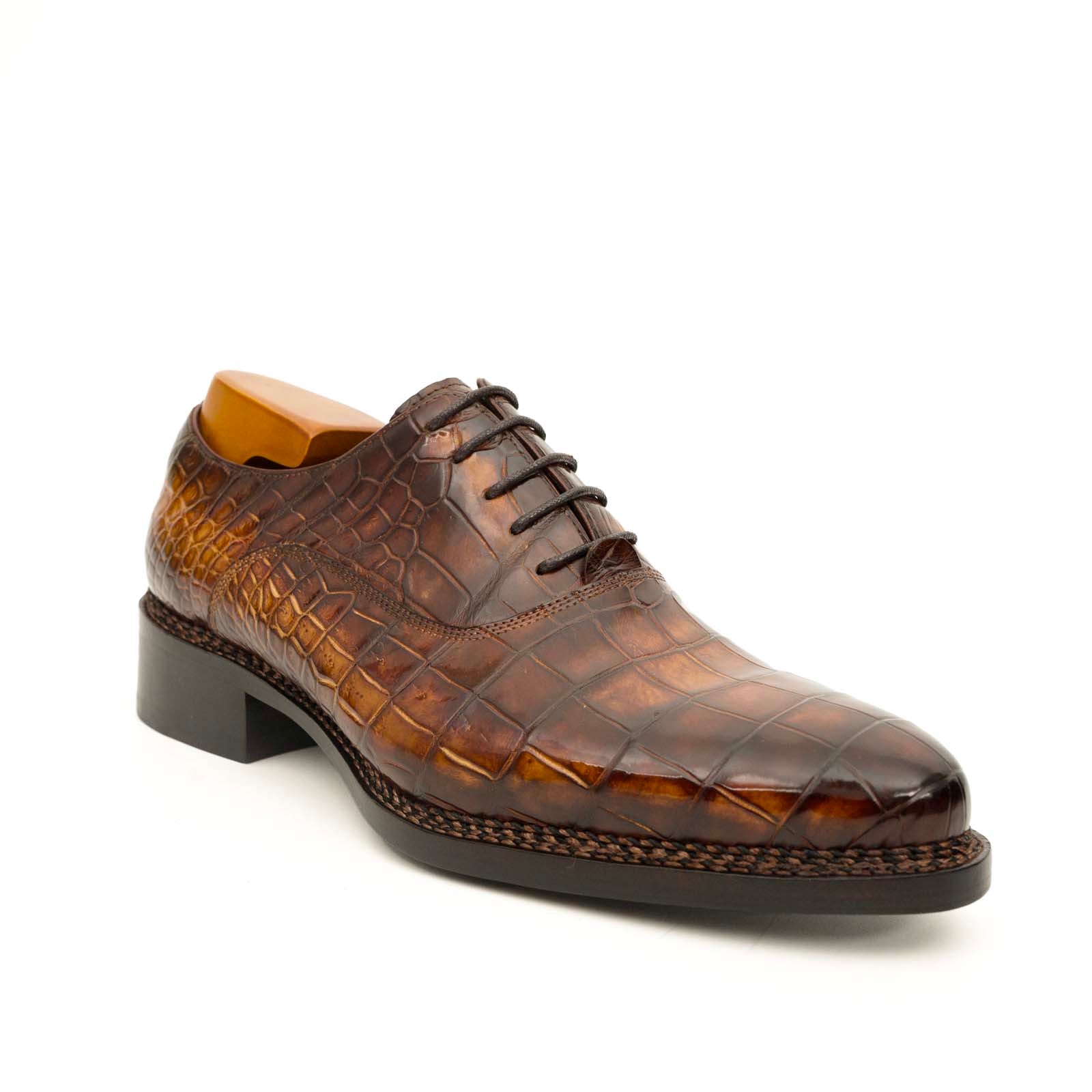 Antique Brown Crocodile Oxford Shoes