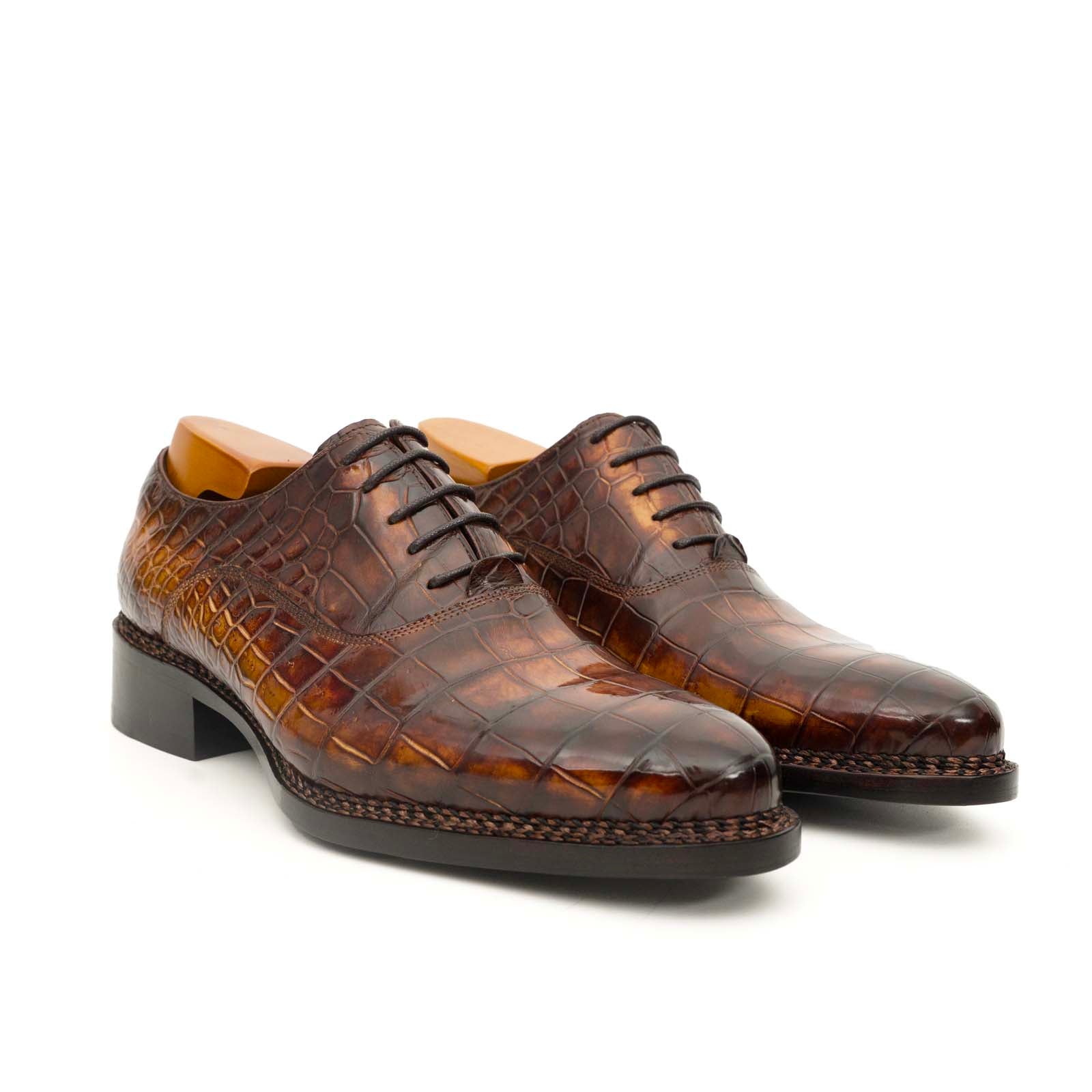 Antique Brown Crocodile Oxford Shoes