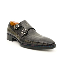 Charcoal Crocodile Double Monk Shoes