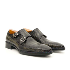Charcoal Crocodile Double Monk Shoes