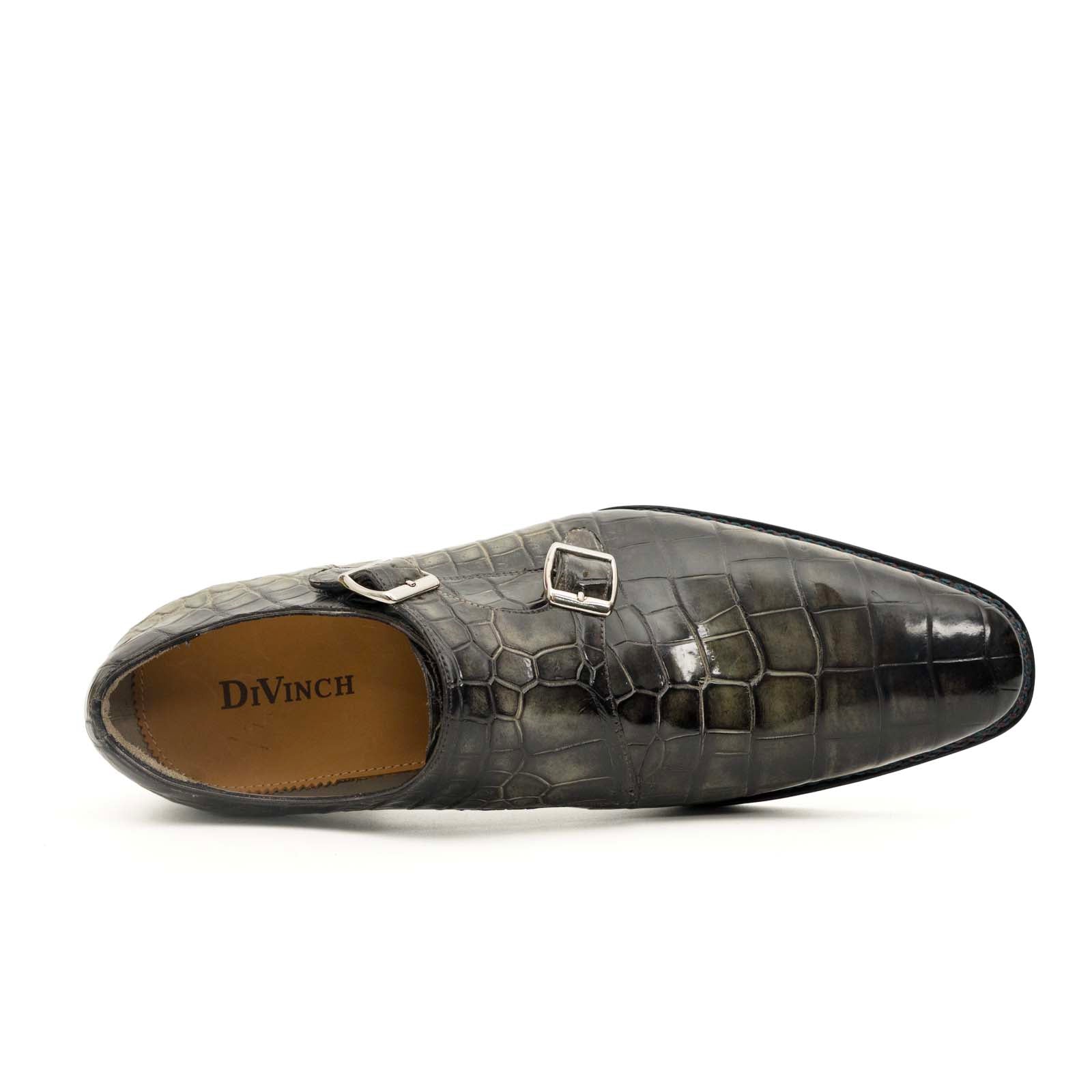 Charcoal Crocodile Double Monk Shoes