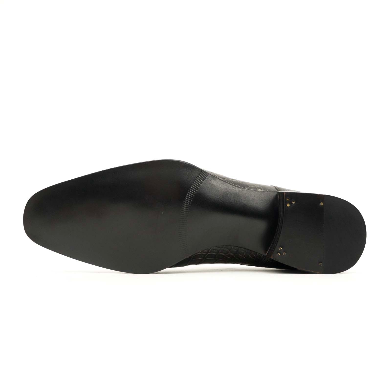Charcoal Crocodile Double Monk Shoes