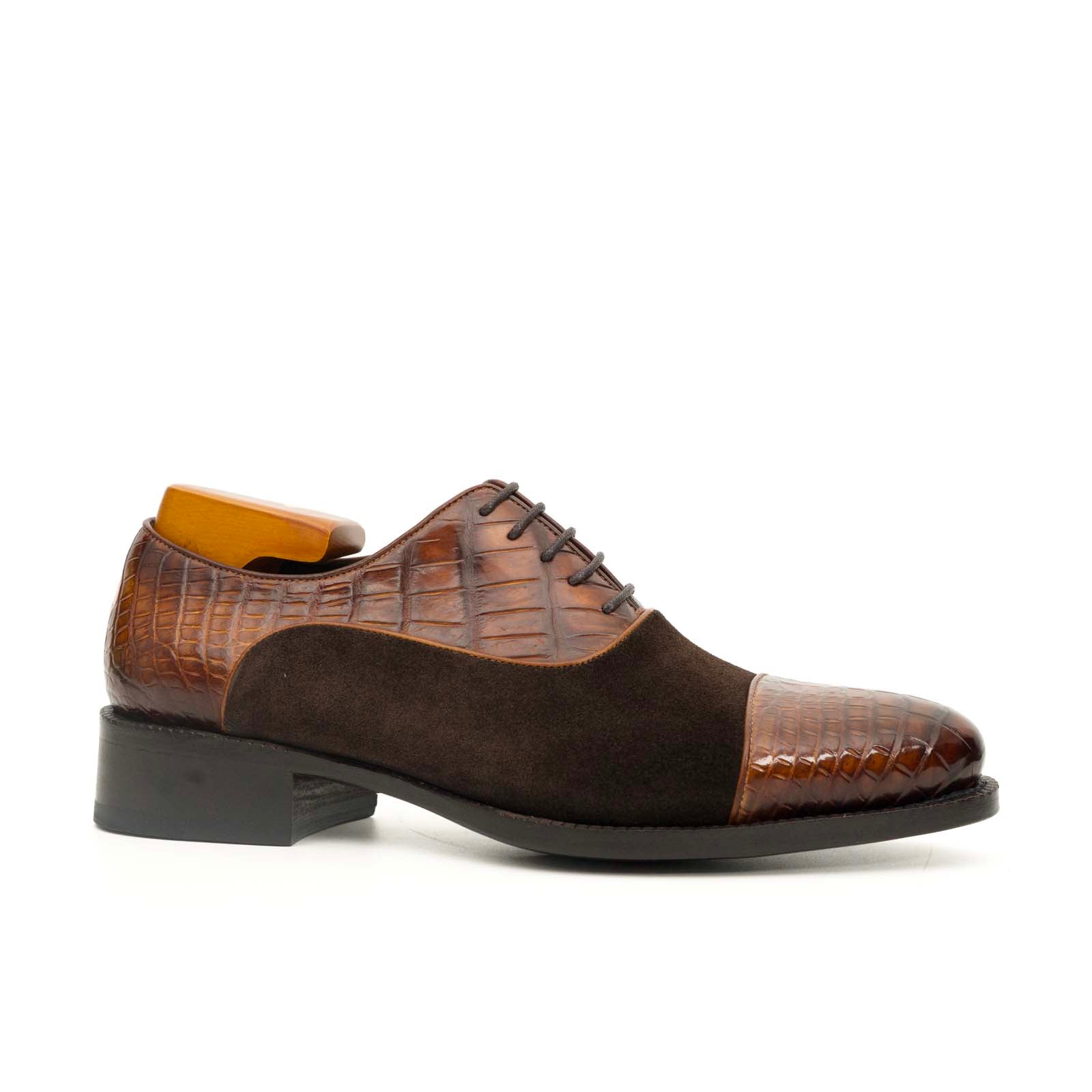 Brown Crocodile & Suede Oxford Shoes