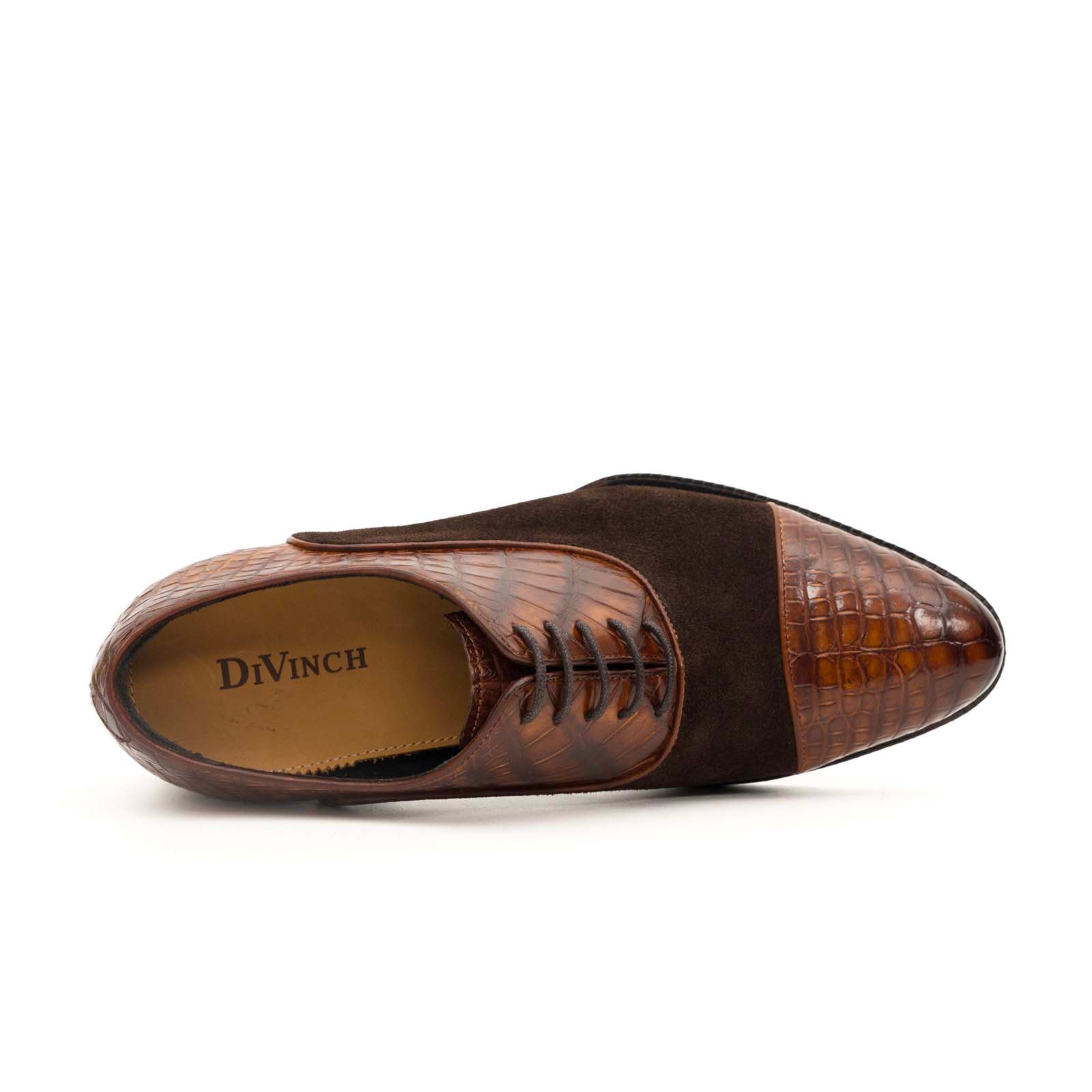 Brown Crocodile & Suede Oxford Shoes