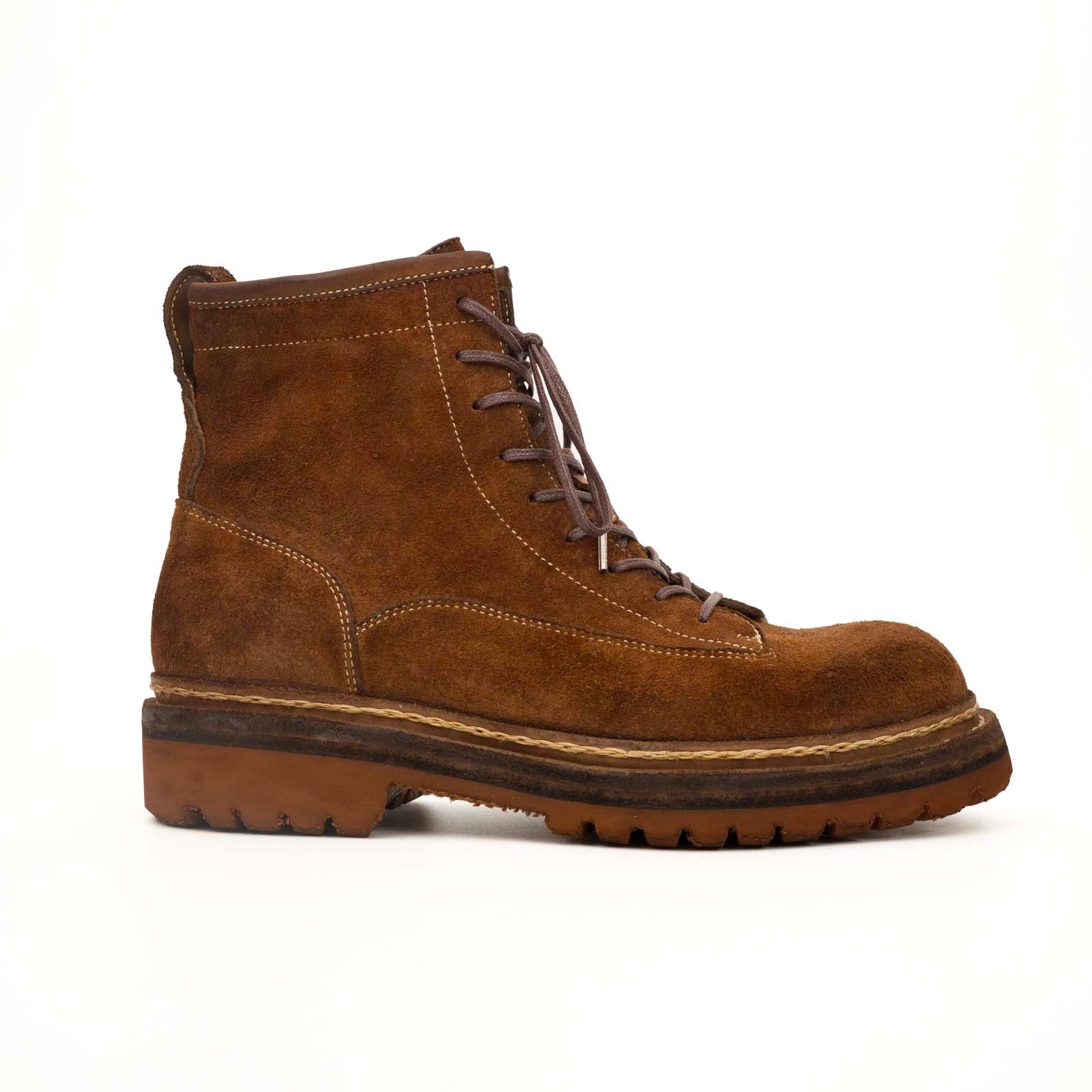 Brown Suede Lace-Up Combat Boots