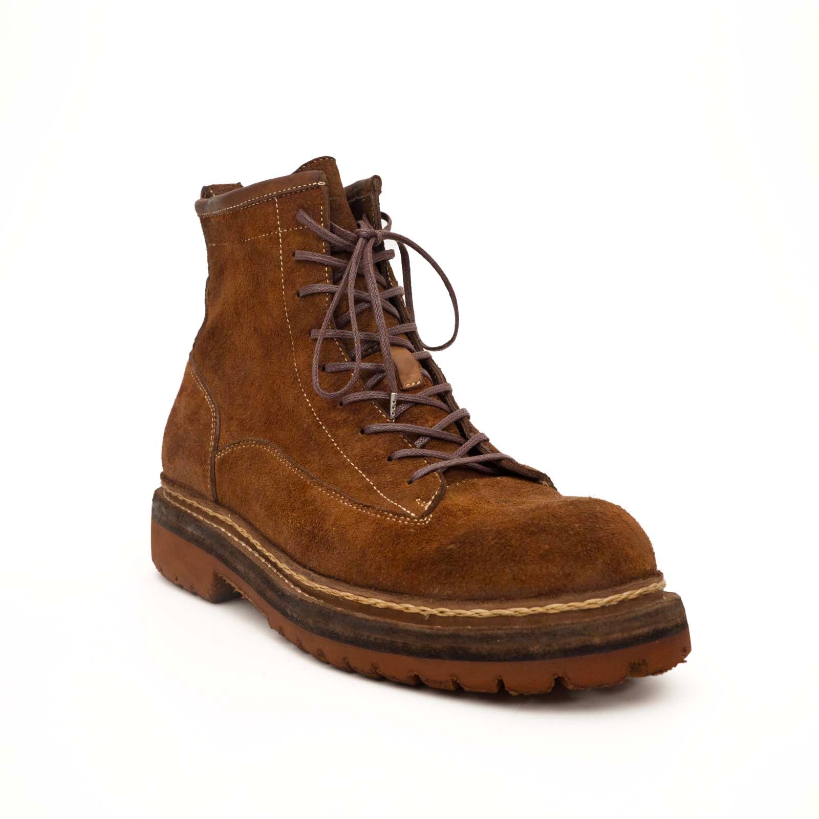 Brown Suede Lace-Up Combat Boots