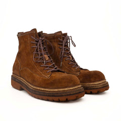 Brown Suede Lace-Up Combat Boots