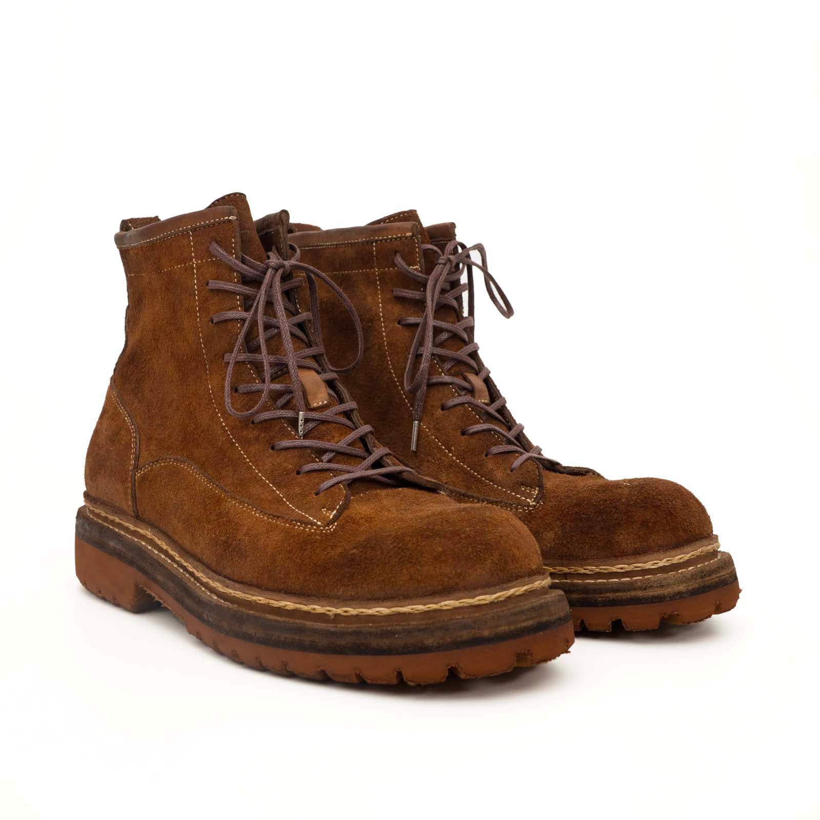 Brown Suede Lace-Up Combat Boots
