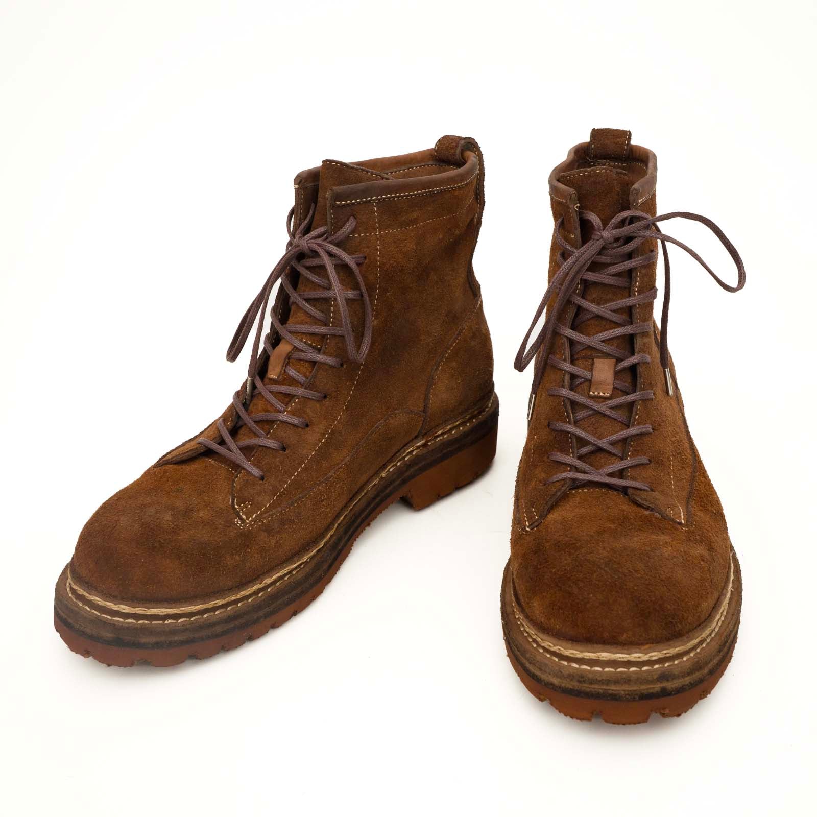 Brown Suede Lace-Up Combat Boots