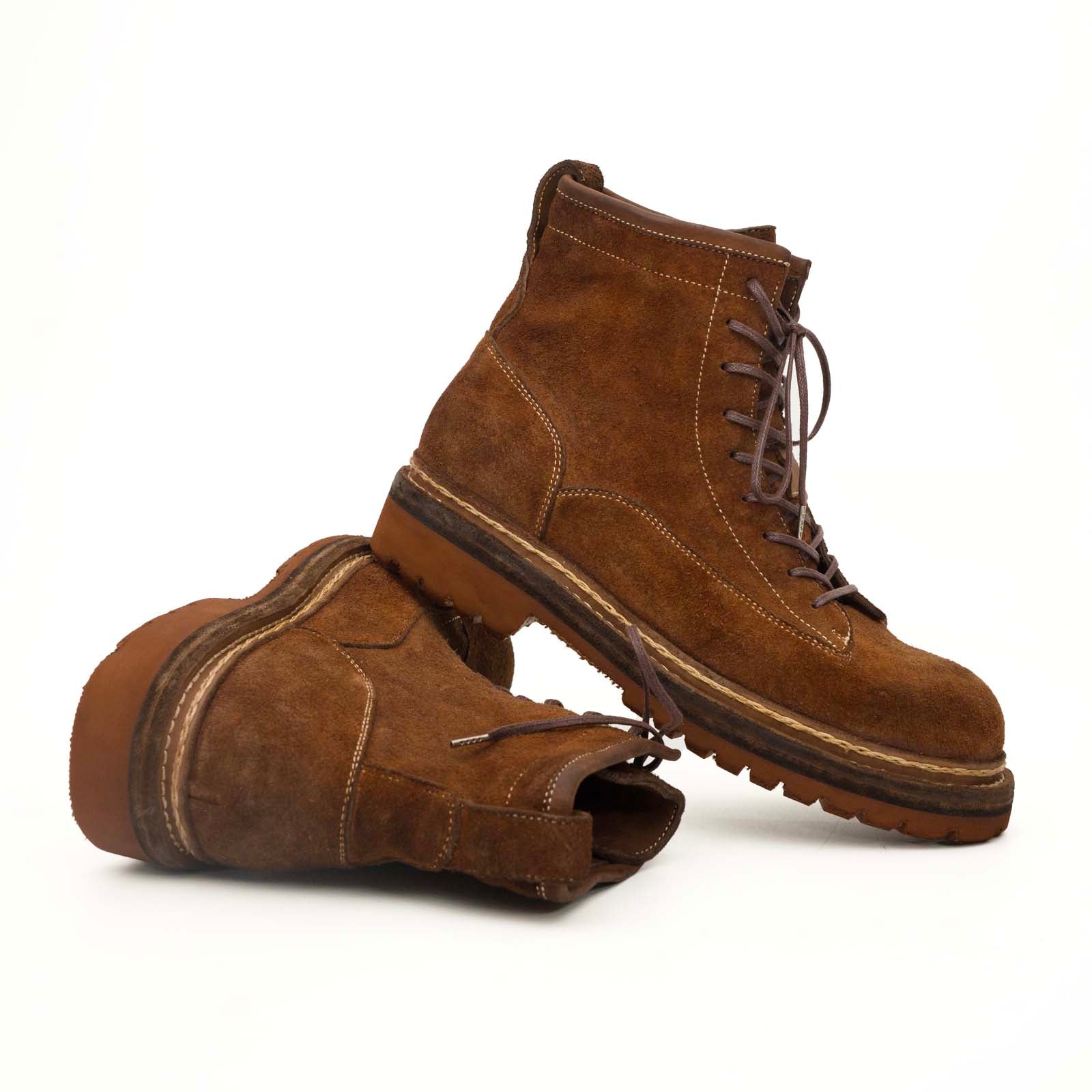 Brown Suede Lace-Up Combat Boots