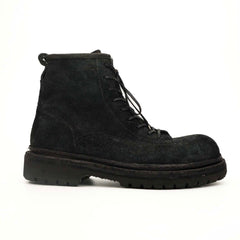 Black‑Grey Suede Lace-Up Combat Boots