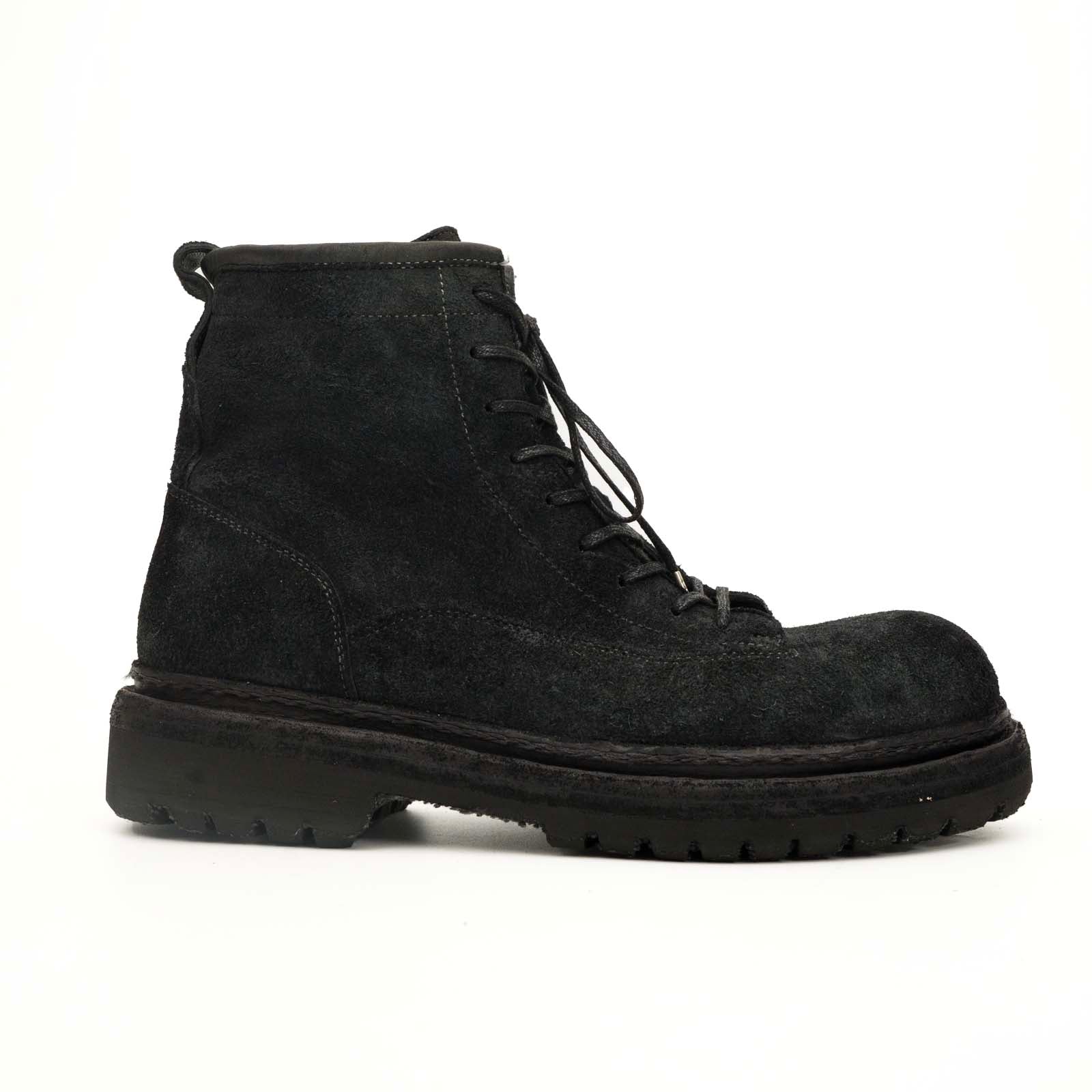 Black‑Grey Suede Lace-Up Combat Boots