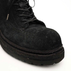 Black‑Grey Suede Lace-Up Combat Boots