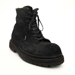 Black‑Grey Suede Lace-Up Combat Boots
