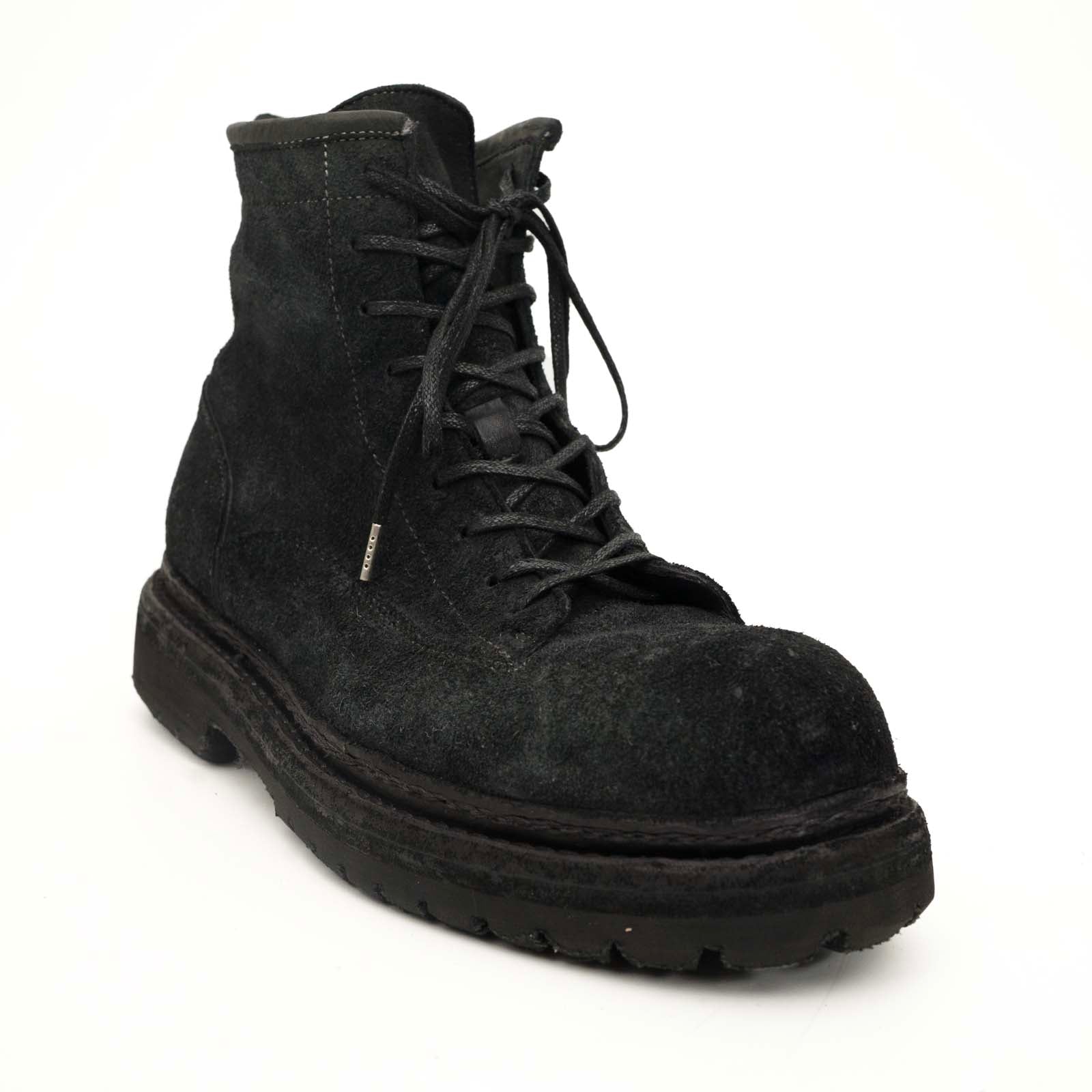 Black‑Grey Suede Lace-Up Combat Boots
