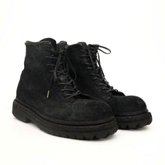 Black‑Grey Suede Lace-Up Combat Boots