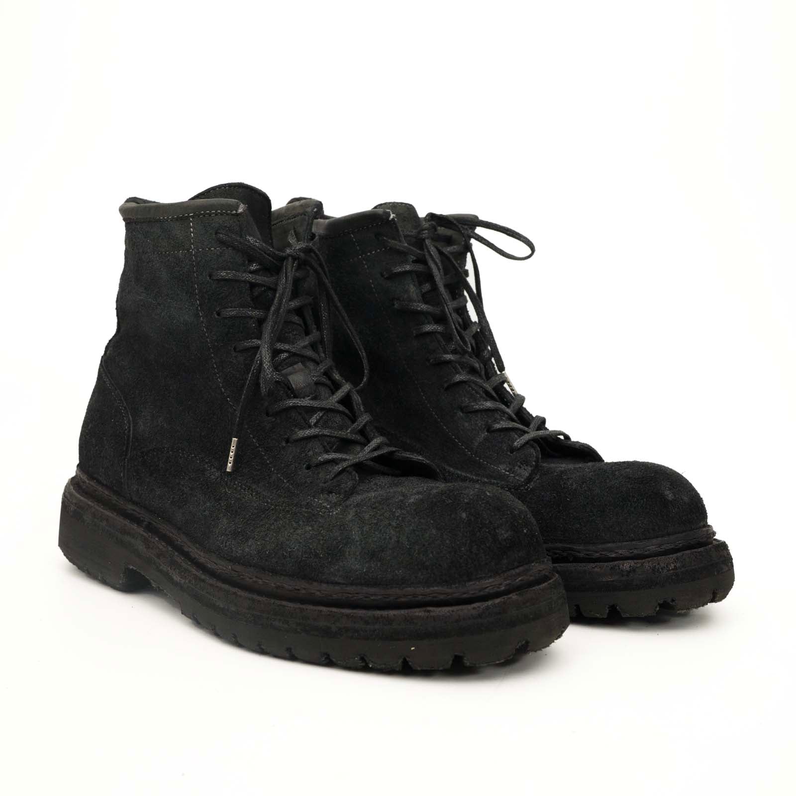 Black‑Grey Suede Lace-Up Combat Boots