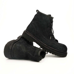Black‑Grey Suede Lace-Up Combat Boots