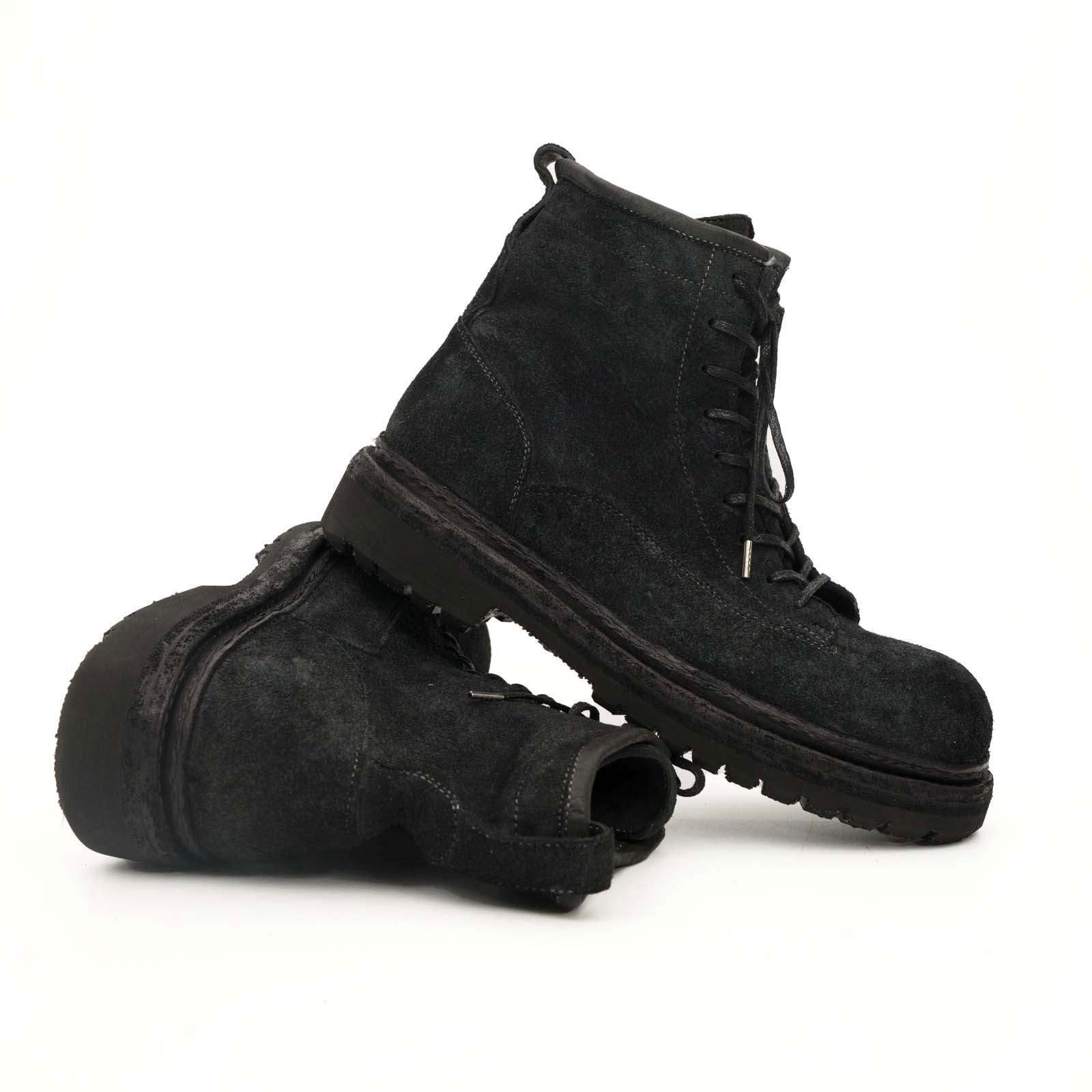 Black‑Grey Suede Lace-Up Combat Boots