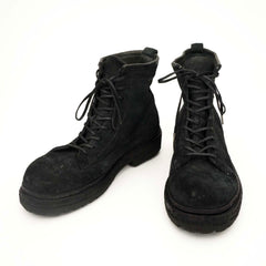 Black‑Grey Suede Lace-Up Combat Boots