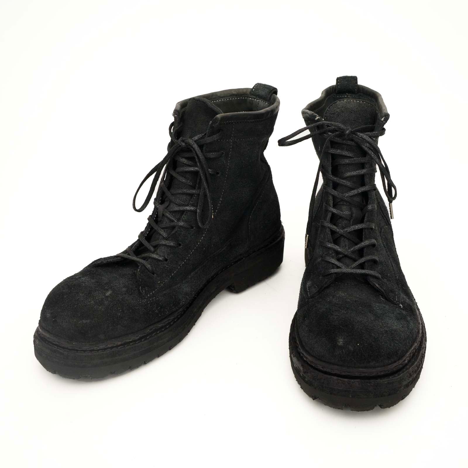 Black‑Grey Suede Lace-Up Combat Boots