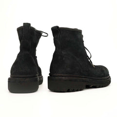Black‑Grey Suede Lace-Up Combat Boots