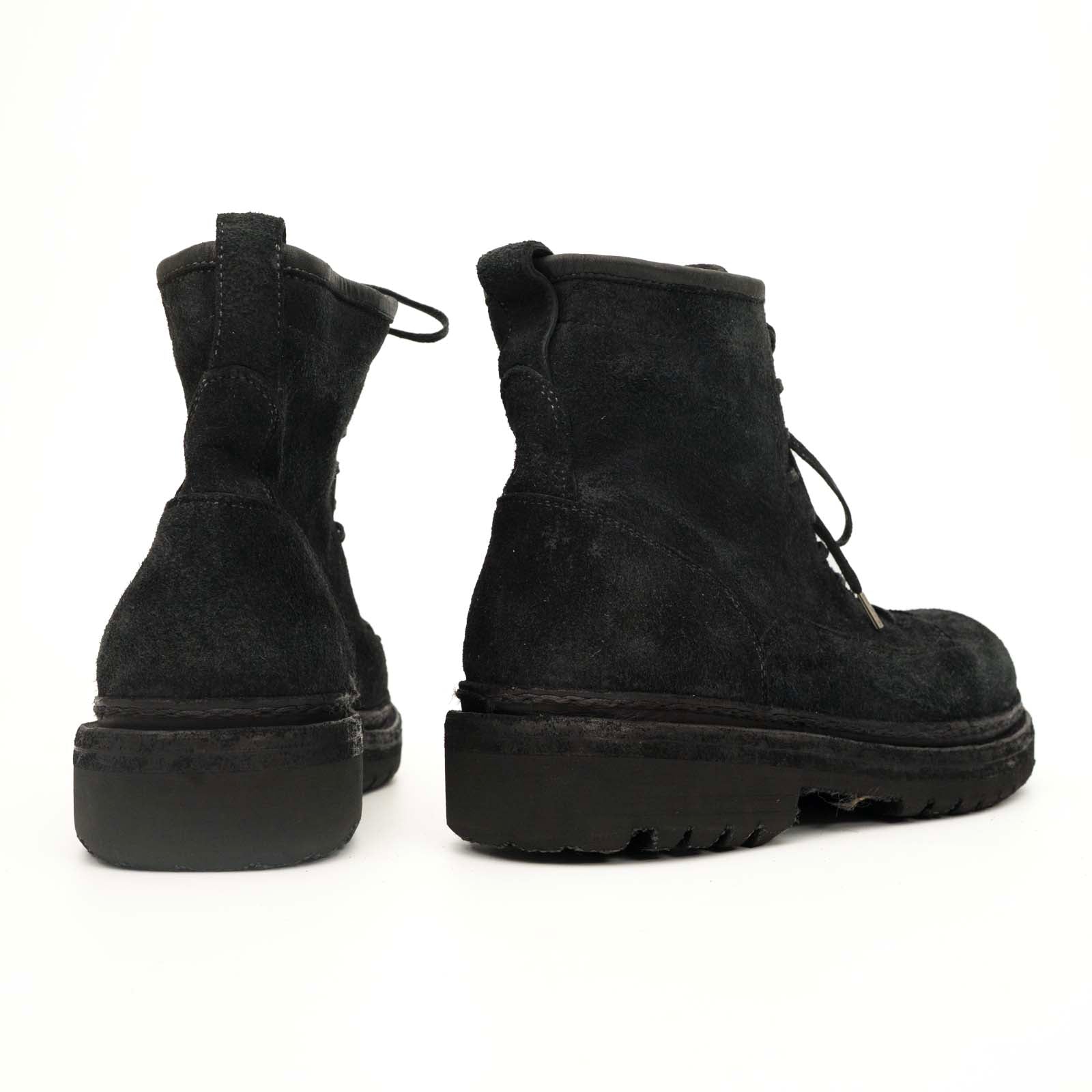 Black‑Grey Suede Lace-Up Combat Boots
