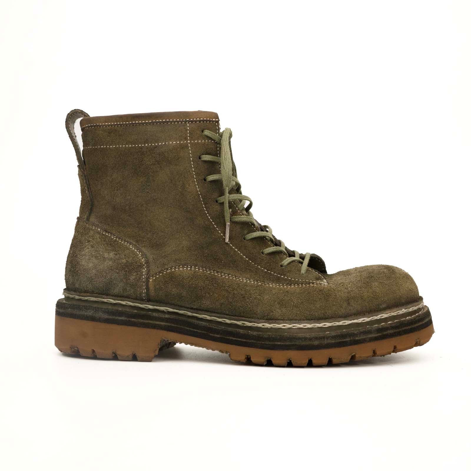 Olive Suede Lace-Up Combat Boots