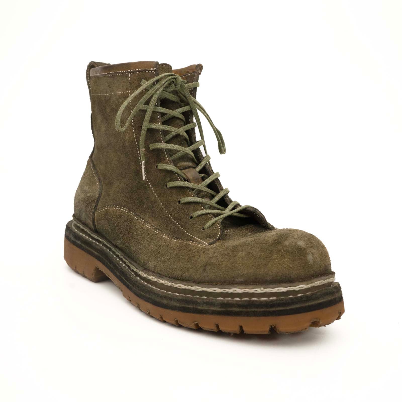 Olive Suede Lace-Up Combat Boots