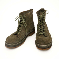 Olive Suede Lace-Up Combat Boots
