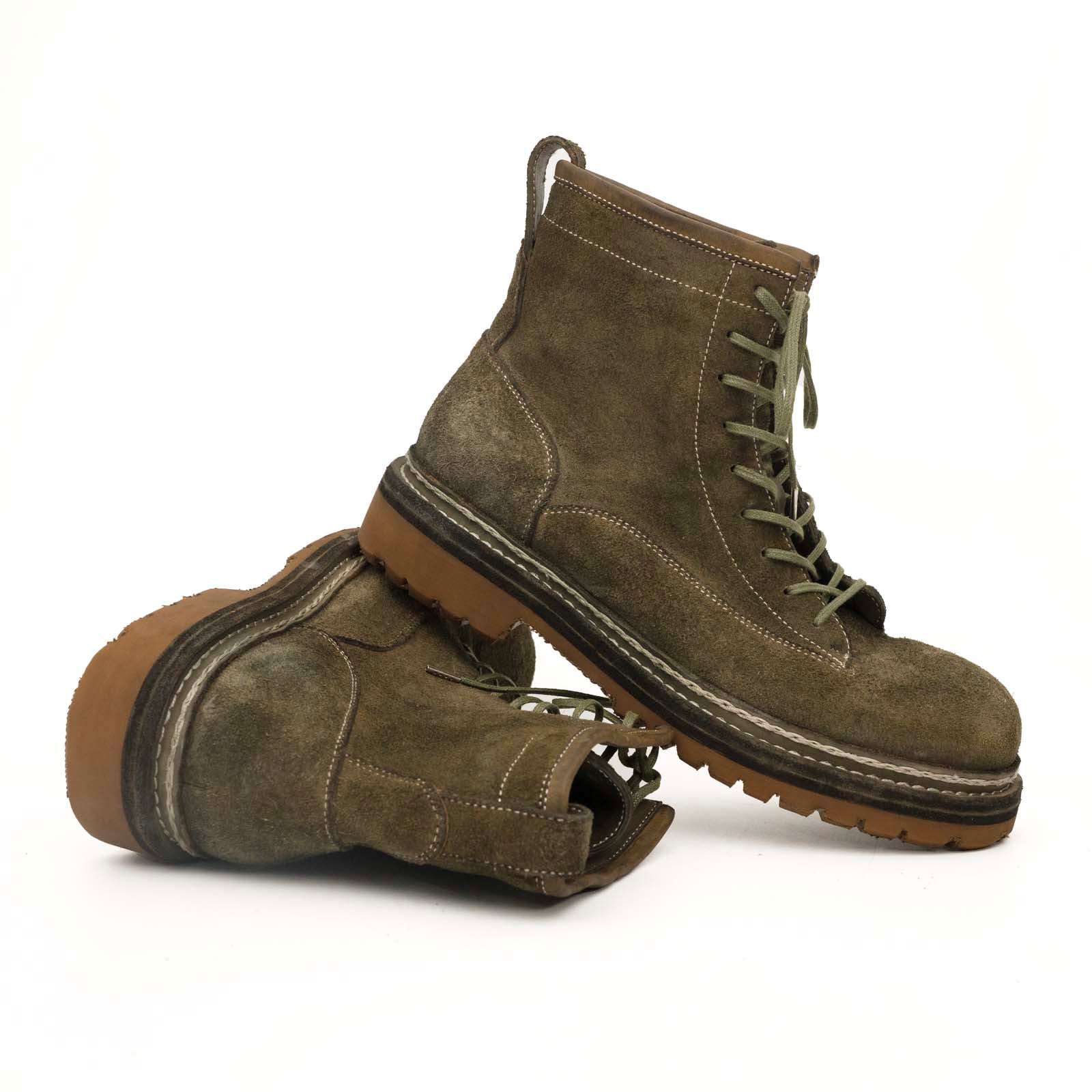 Olive Suede Lace-Up Combat Boots