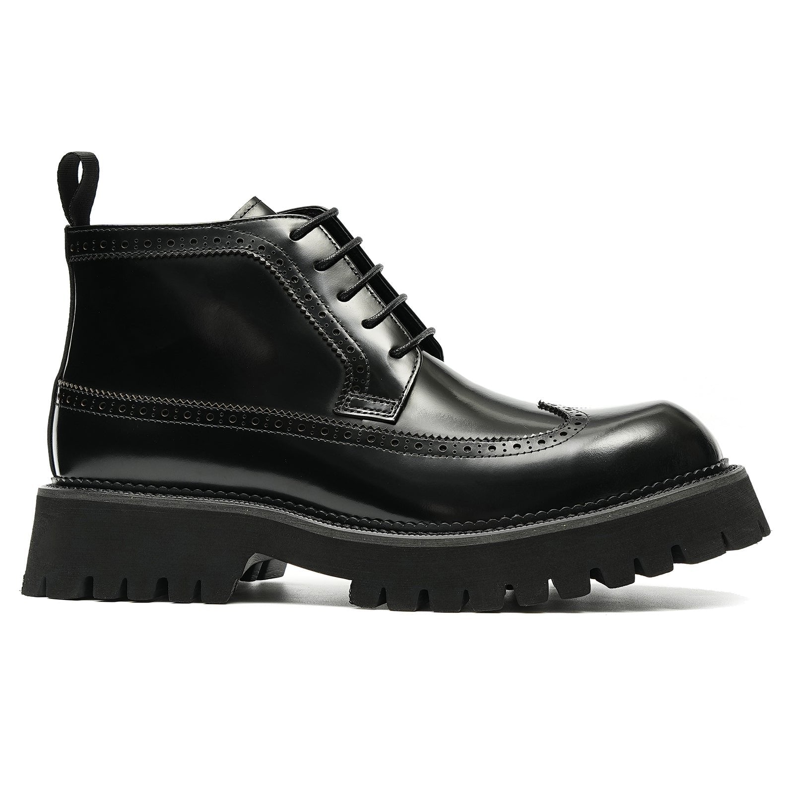 Men's Martin boots carved brogue leather thick-soled short boots D23683 Black - Divinch