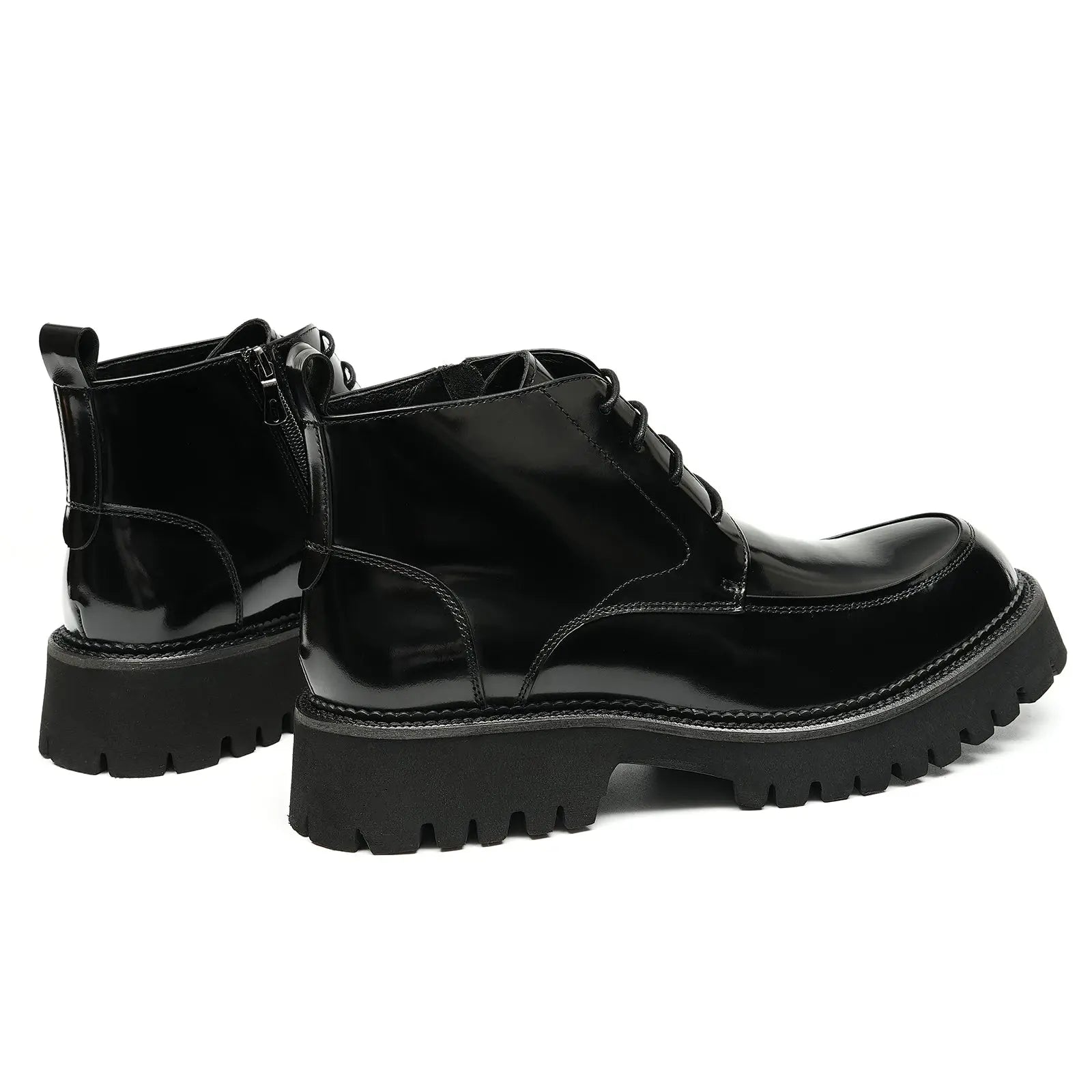 Martin boots men's zippered patent leather thick-soled short boots D23680 Black - Divinch