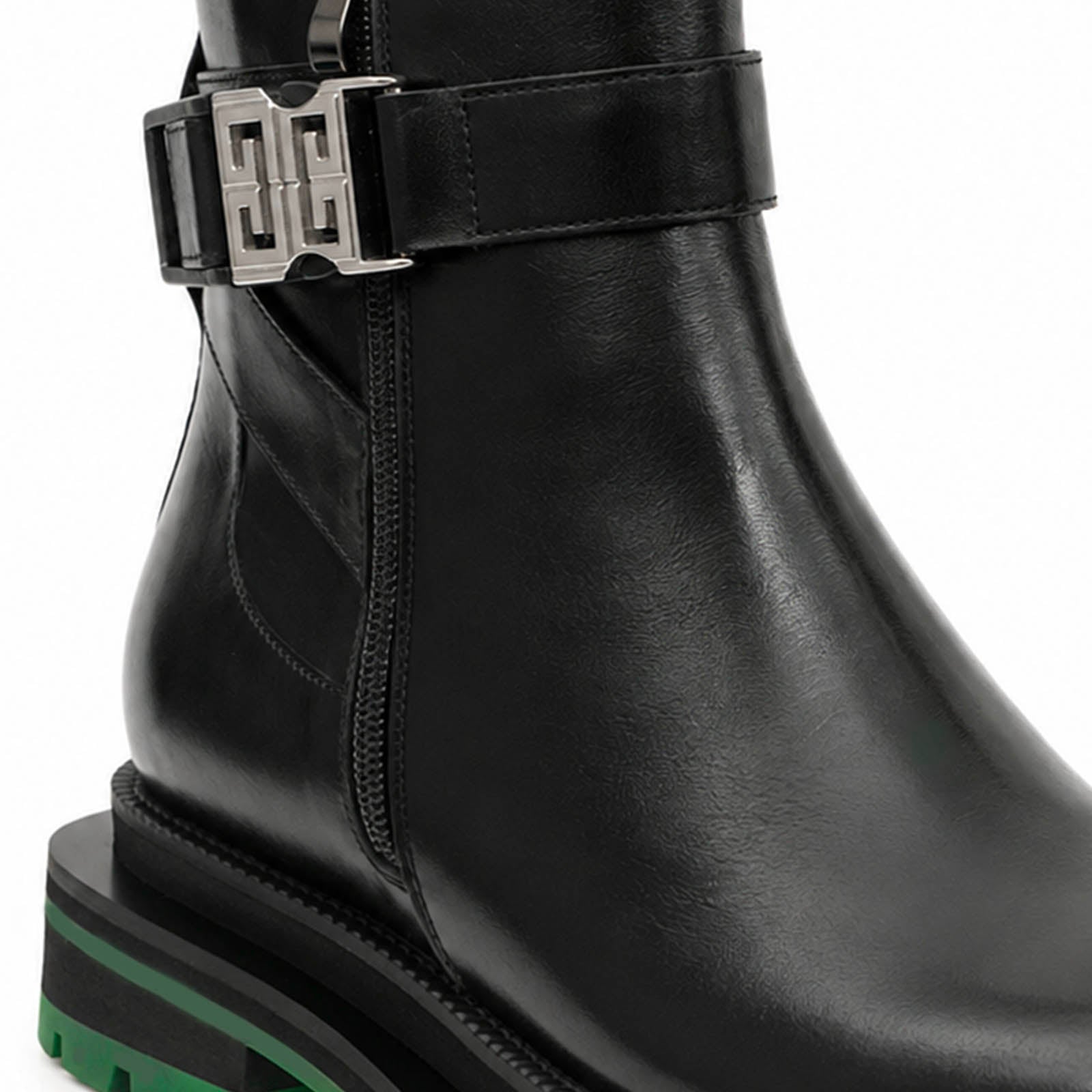 Black Buckle Boots Green Lug Sole