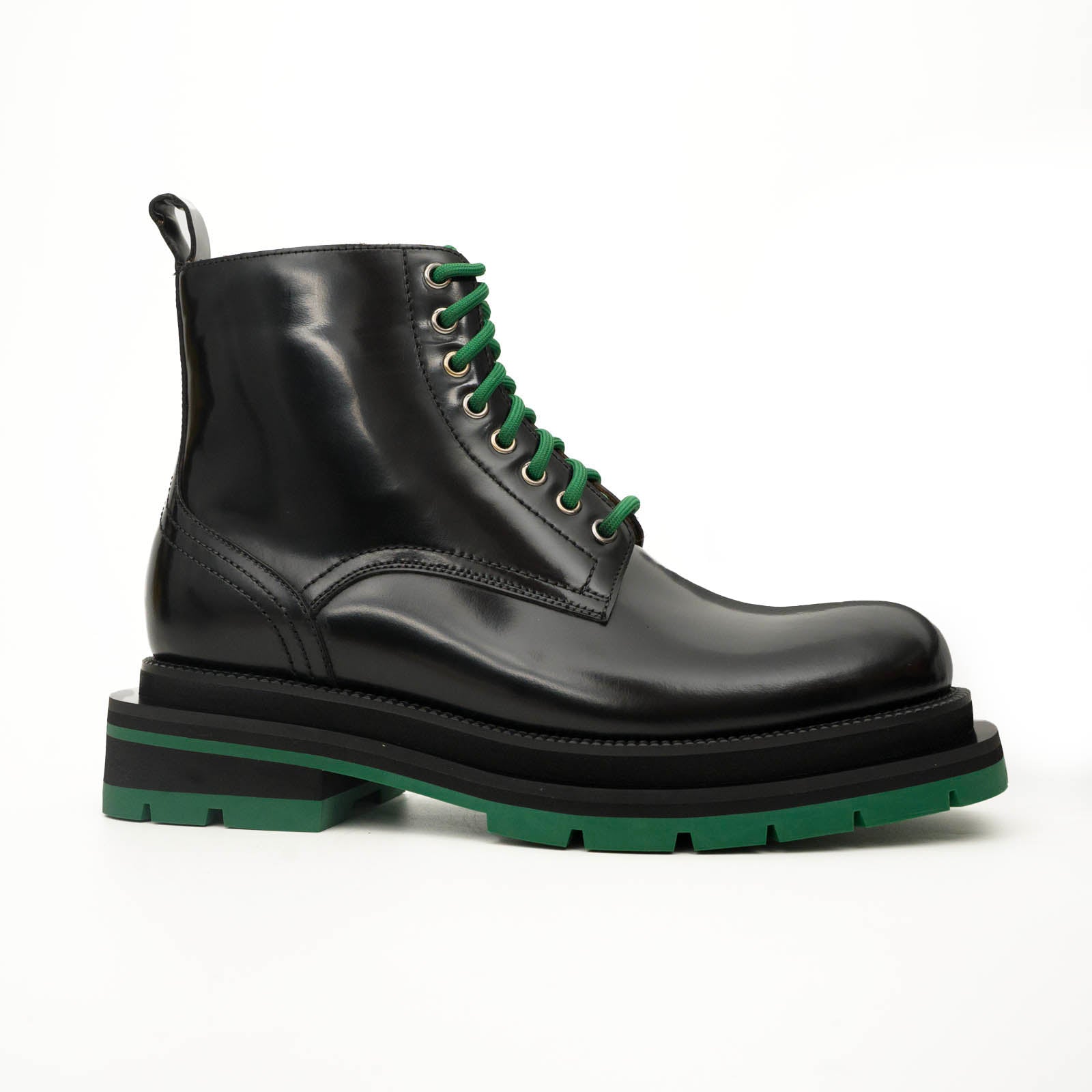 Black Lace-Up Boots with Green Sole