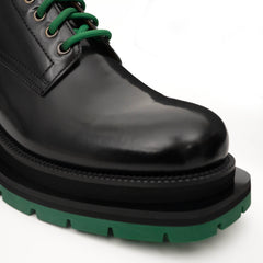 Black Lace-Up Boots with Green Sole