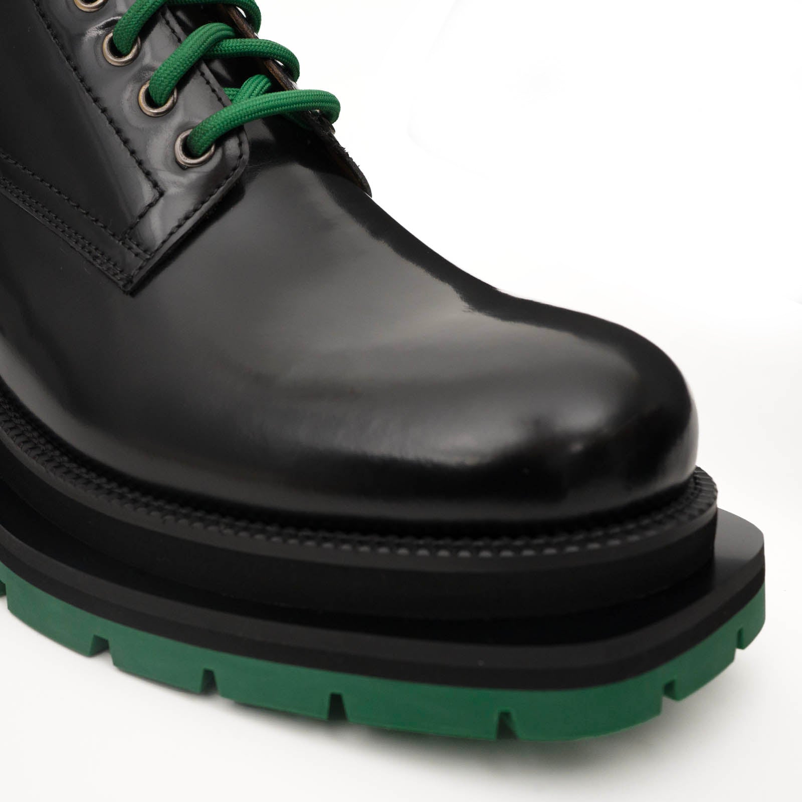 Black Lace-Up Boots with Green Sole